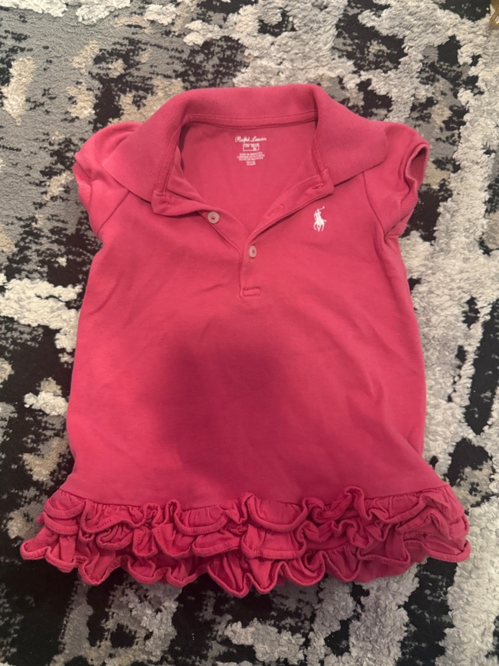 Ralph Lauren Girls' Raspberry Polo Top with Ruffle Hem 12 Months